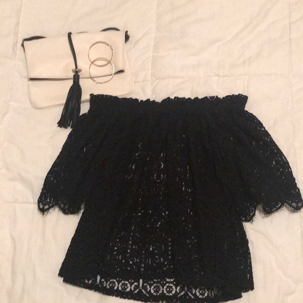 H&M Black lace off the shoulder top